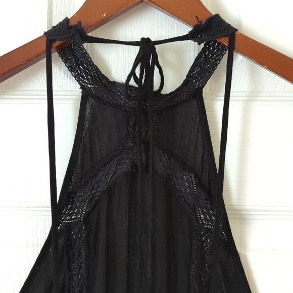 Intimately Free People Falling For You Lace Inset Halter Mini Slip Dress Black S - Picture 12 of 15